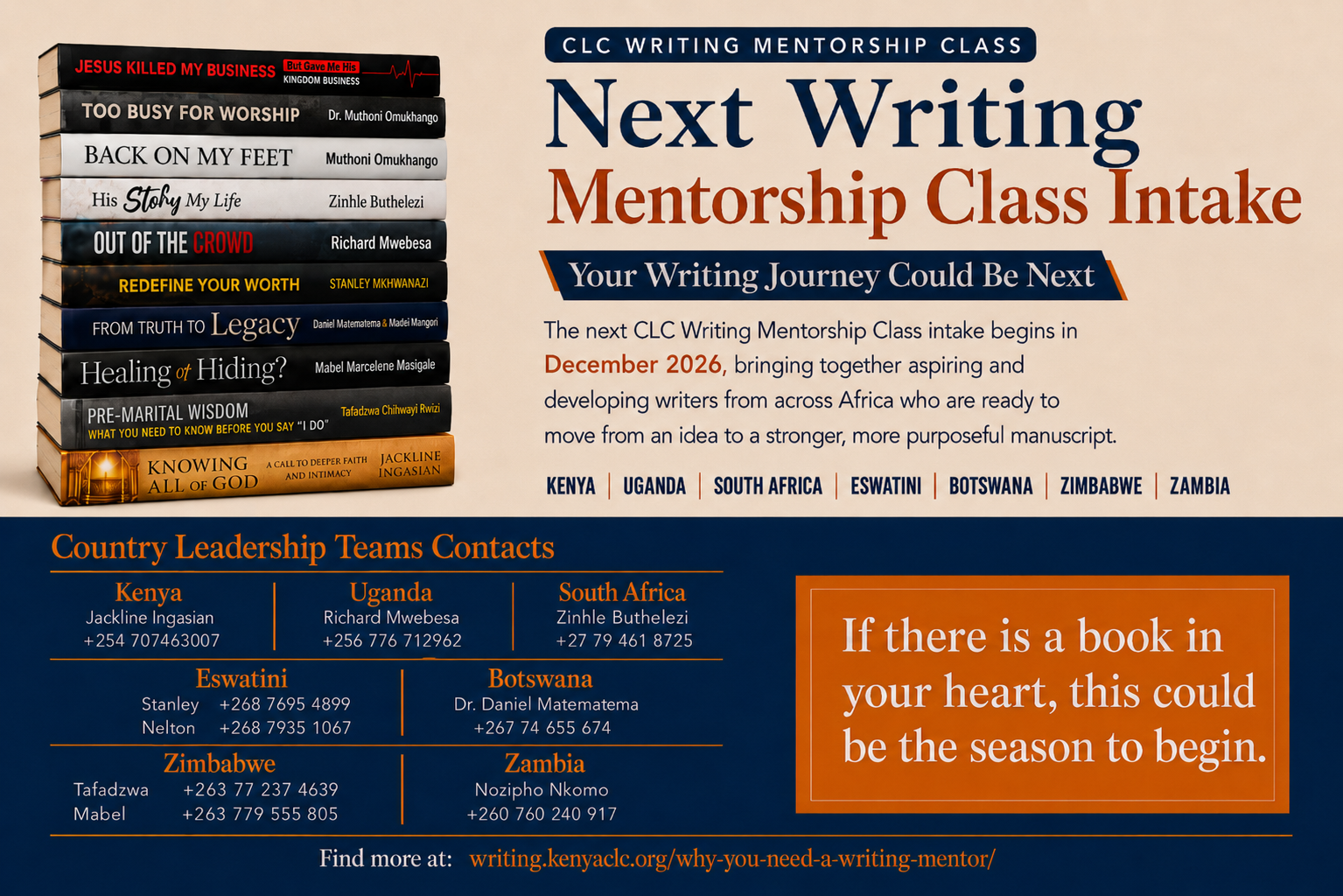 CLC Writing Mentorship Class - Next Class Intake