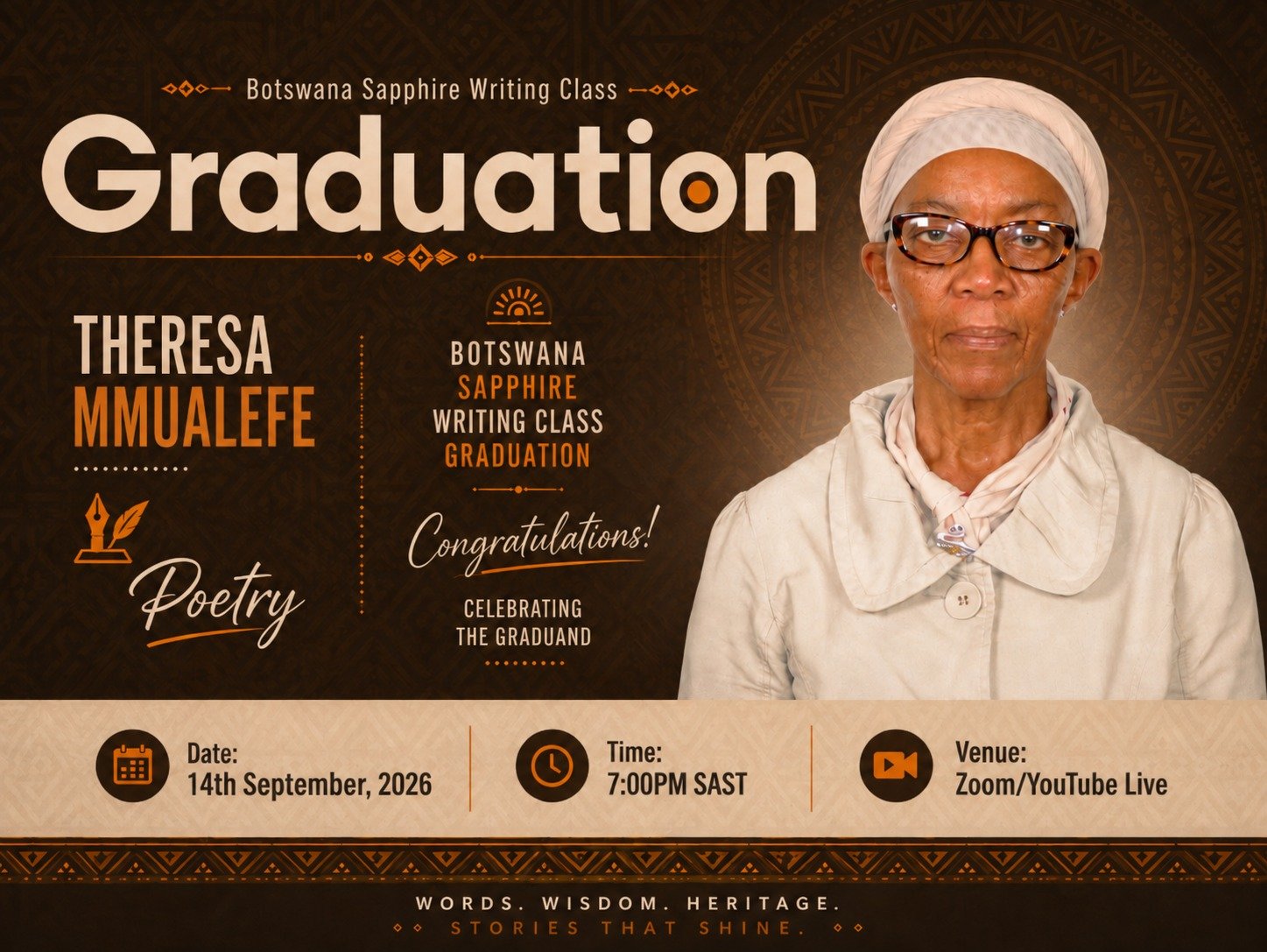 Botswana Sapphire Writing Class Graduation Poster 2026