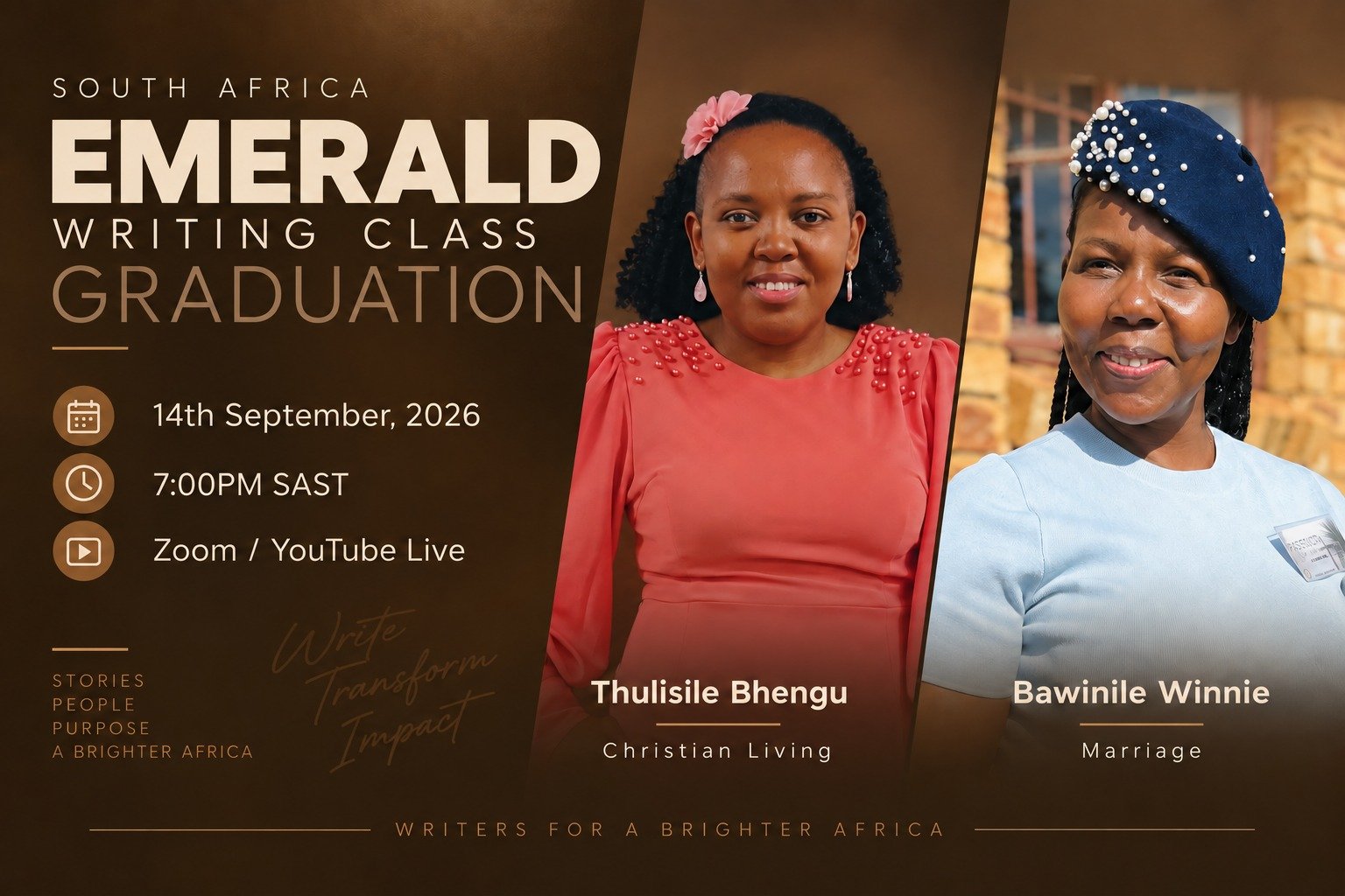 South Africa Emerald Writing Class Graduation Poster 2026